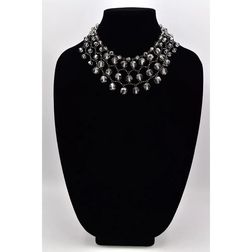Banana Republic Vintage Glass Crystal Collar Bib Necklace Gray Statement BinBL